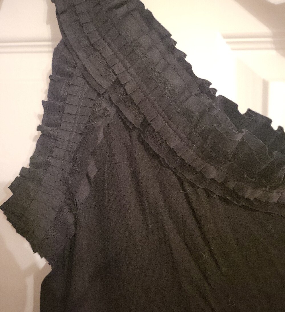 BCBGMaxAzria Black One-Shoulder Ruffle Top - Picture 2 of 3